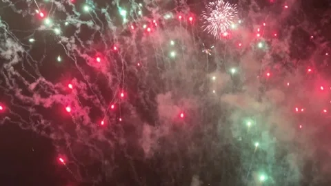 Fireworks show on cloudy snowfall winter background Stock-Footage 294175793