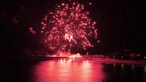 Fireworks show over the sea during New Year's Eve Video stock 327066341