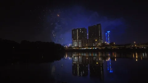 Fireworks show at Shah Alam with reflection Stock Footage 122188295