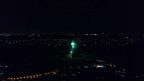 Fireworks from the sky at night by drone Stock Footage 74397657