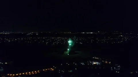 Fireworks from the sky at night by drone Stock Footage 74776594