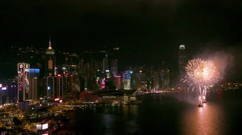 FIREWORKS SKYSCRAPER BACKDROP HONG KONG CHINA Stock Footage 68007983