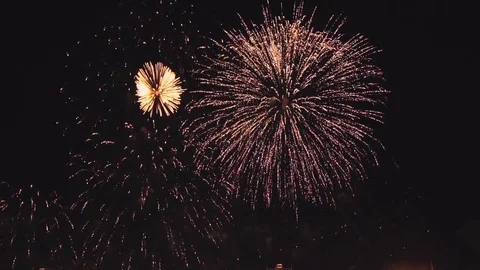 Fireworks in slow motion on the black sky Stock Footage 79646533