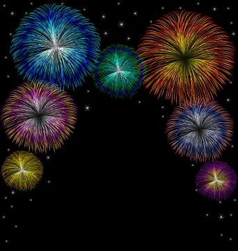 Fireworks with star on black background Stock Illustration