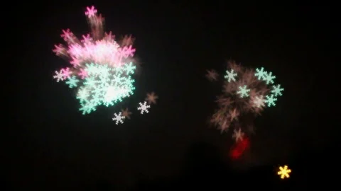 Fireworks Star Shaped Bokeh Exploding Lights Stock Footage 100901420