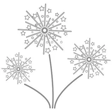 Fireworks with stars line icon, Exploding Stock Illustration