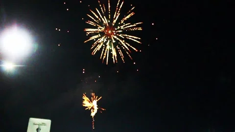 Fireworks on a thea background. Red and yellow fireworks rosettes Stock-Footage 322026820
