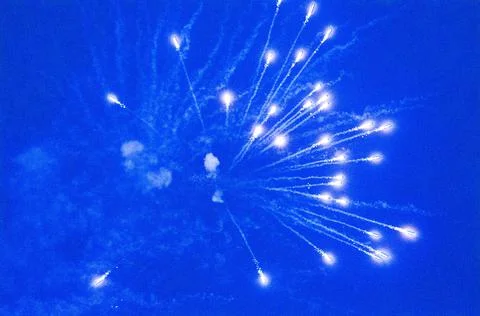 Fireworks transform into blue colors Stock Photos