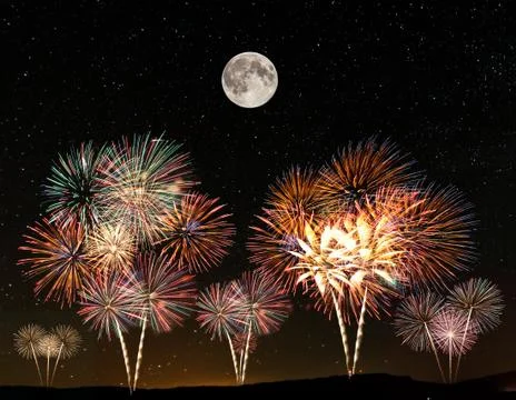 Fireworks under the starry sky Foto stock