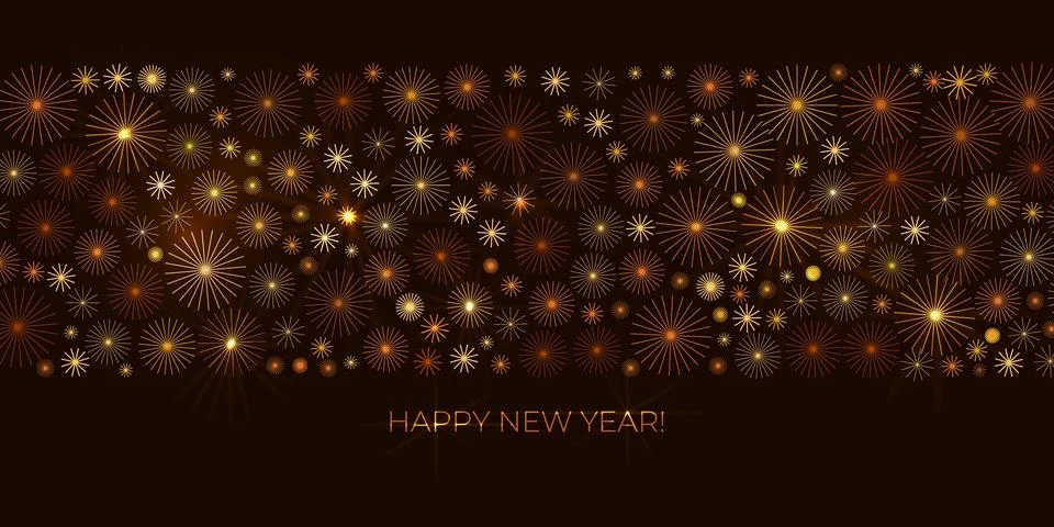 Fireworks vector dark festive horizontal card. Bright shades of gold and br.. Stock Illustration