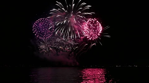 Fireworks On Water - 02 - Fast - Loop + Sound Stock Footage 52926736