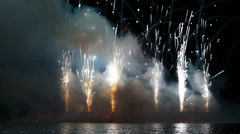 Fireworks On Water - 08 - Loop + Sound Stock Footage 52936662