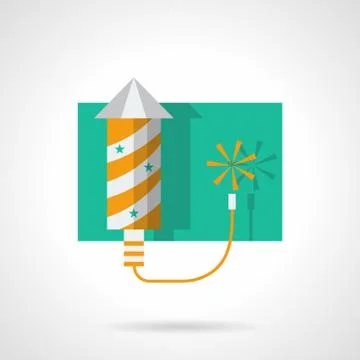 Fireworks yellow rocket flat color vector icon Stock Illustration
