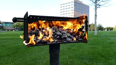Firey BBQ Pit Stock Footage 123452598