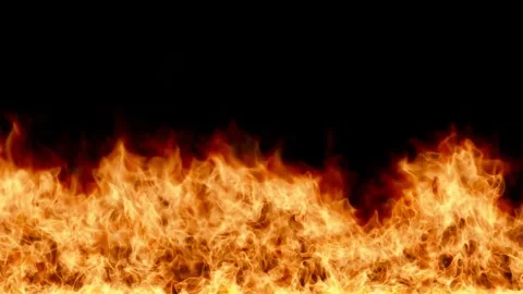 Firey Flame Wall on Black Background, Looping Fire Effect Stock Footage 334570449