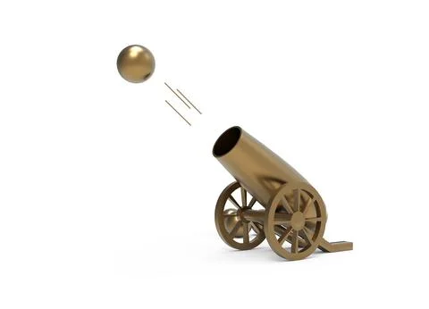 Firing cannon isolated on background. Front view. 3d illustration. Illustrazione stock