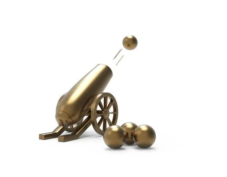 Firing cannon isolated on background. War concept. 3d illustration. Illustrazione stock