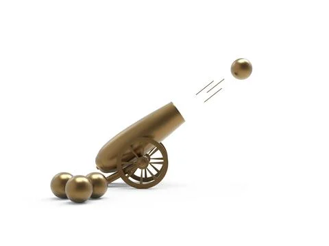 Firing cannon isolated on background. War and military concept. 3d illustration. Illustrazione stock