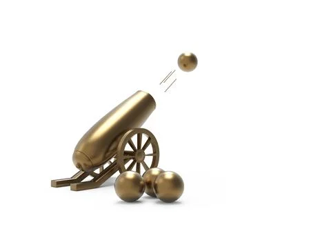 Firing cannon isolated on background. War and military concept. 3d illustration. Stock Illustration