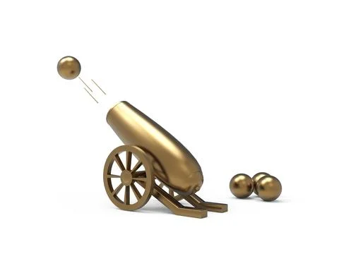Firing cannon isolated on background. War and military concept. 3d illustration. Illustrazione stock