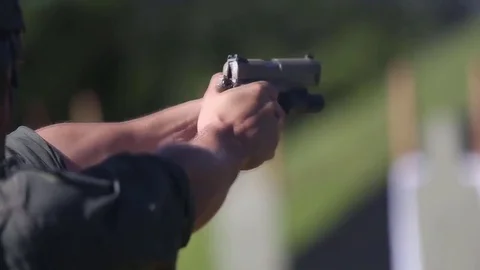 Firing M1911 Pistol  Video stock 82517396