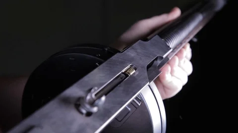 Firing A Thompson Sub Machine Gun at a Gun Range Stock Footage 124267117