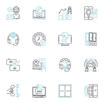 Firm backing linear icons set. Reliable, Supportive, Steady, Solid, Trusrthy Stock Illustration