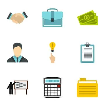 Firm icons set, flat style Stock Illustration