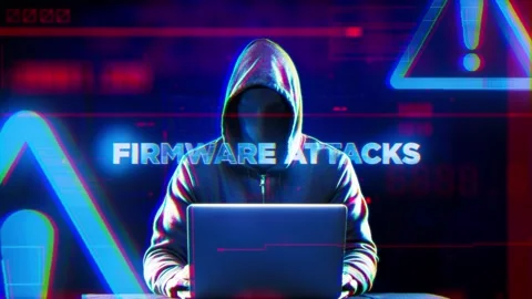 Firmware Attacks Word on Hacker concept technology futuristic data backgroun Stock Footage 343555350