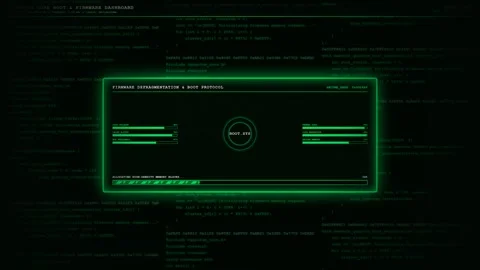 Firmware Boot Protocol Green Quantum Core Dashboard Loading Animation. Stock Footage 347439881
