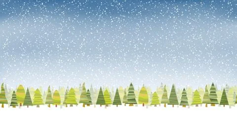 Firs with blue snow fall background seamless Stock Illustration