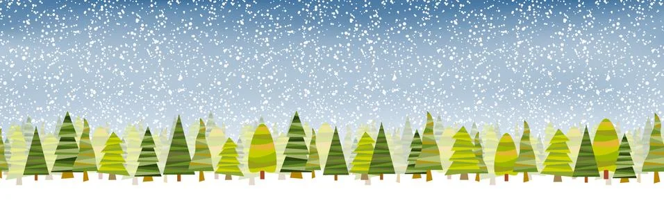 Firs with blue snow fall background Stock Illustration