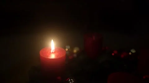 First Advent, Candle in Advent wreath. Stock Footage 143931753