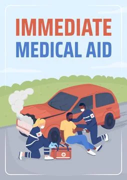 First aid for accident poster flat vector template Stock Illustration
