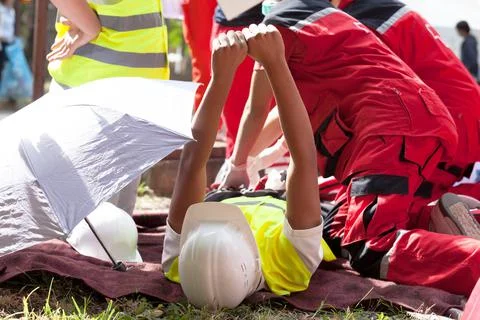 First aid after work accident Stock Photos
