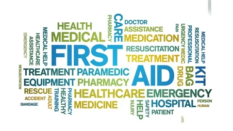 First Aid Animated Tag Word Cloud,Text Design Animation seamless loop. Video stock 152911945