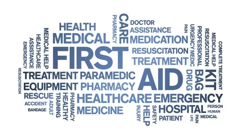 First Aid Animated Tag Word Cloud,Text Design Animation seamless loop. Video stock 152911976