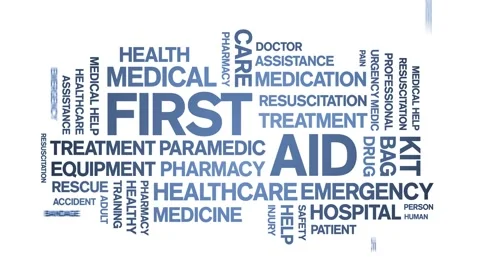First Aid Animated Tag Word Cloud,Text Design Animation seamless loop. Video stock 152911989