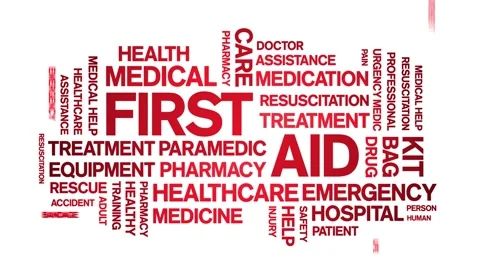 First Aid Animated Tag Word Cloud,Text Design Animation seamless loop. Stock Footage 152912005