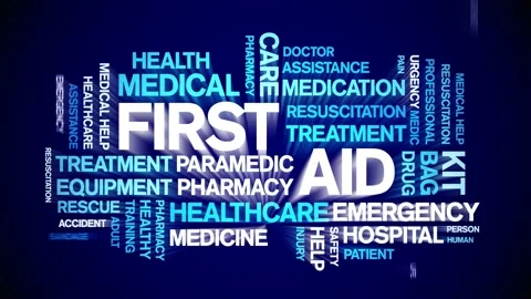 First Aid Animated Tag Word Cloud,Text Design Animation seamless loop. Video stock 152912609