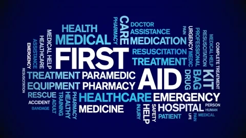 First Aid Animated Tag Word Cloud,Text Design Animation seamless loop. Video stock 152912650