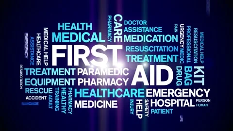 First Aid Animated Tag Word Cloud,Text Design Animation seamless loop. Video stock 152912771