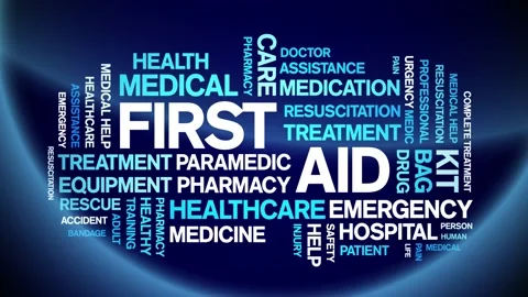 First Aid Animated Tag Word Cloud,Text Design Animation seamless loop. Video stock 152912873