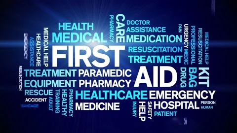 First Aid Animated Tag Word Cloud,Text Design Animation seamless loop. Video stock 152912917
