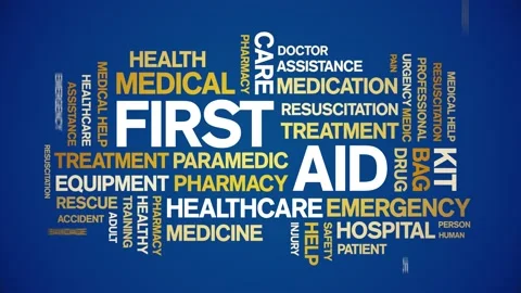 First Aid Animated Tag Word Cloud,Text Design Animation seamless loop. Video stock 152913225