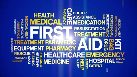 First Aid Animated Tag Word Cloud,Text Design Animation seamless loop. Stock Footage 152913302