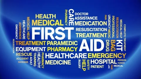 First Aid Animated Tag Word Cloud,Text Design Animation seamless loop. Video stock 152913461