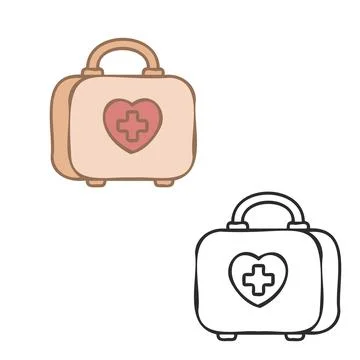 First aid bag and case with cross color and outline vector illustration Stock Illustration