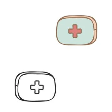 First aid bag and case with cross color and outline vector illustration Stock Illustration
