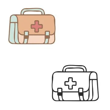 First aid bag and case with cross color and outline vector illustration Illustrazione stock